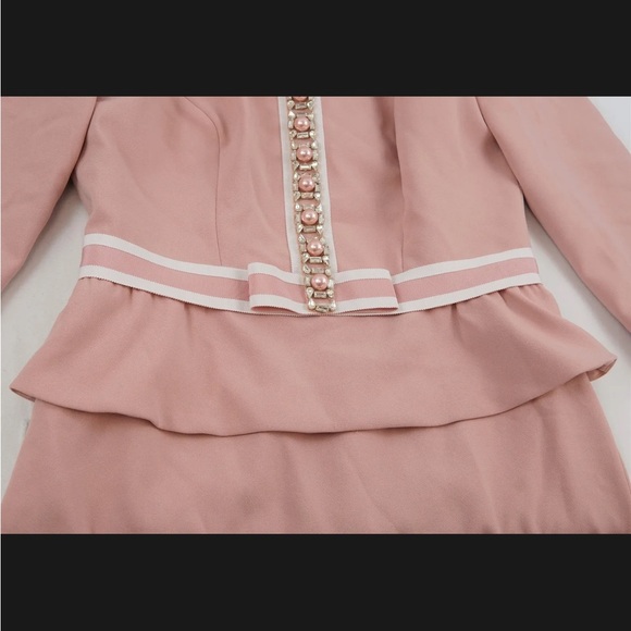 Jenny Packham Pink Greta Peplum Waist Midi Dress With Crystal -UK Size 14,US 10 - Picture 3 of 6